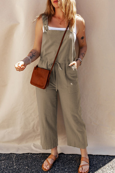 Sage Green Drawstring Buttoned Straps Cropped Overall Closes 5/13
