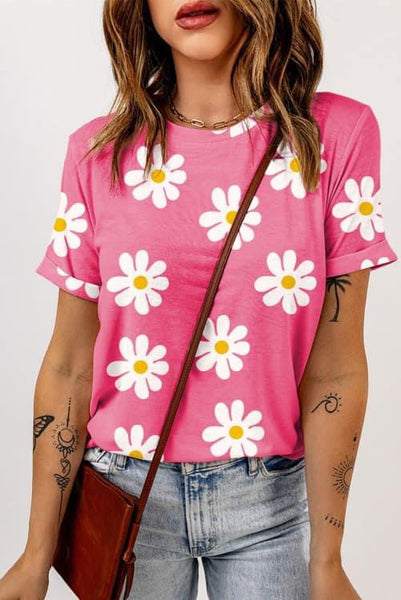 Pink Daisy Printed Crewneck T Shirt Closes 5/20